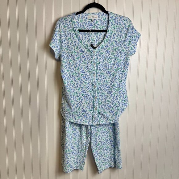 Karen Neuburger blue floral short sleeve pajama set size small O8 - Picture 1 of 7